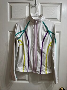 Fila White Zip-Up Jacket with Teal, Purple, Yellow and Lavender Accents
